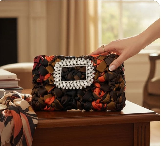 Ribbon flap  crystal buckle