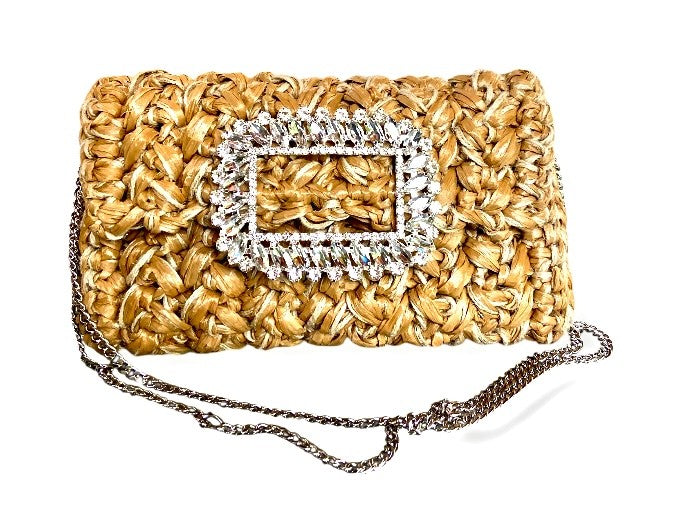 BEBETTE RAFFIA AND JUTE couture crystal buckle