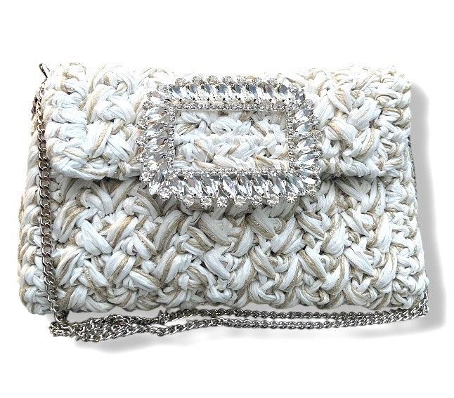 BEBETTE RAFFIA AND JUTE couture crystal buckle