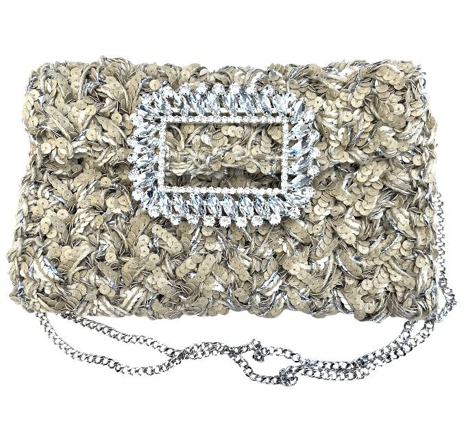 BEBETTE TWEED SEQUINS , AMAZING CRYSTAL BUCKLE