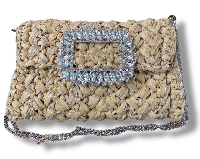 BEBETTE RAFFIA AND JUTE couture crystal buckle
