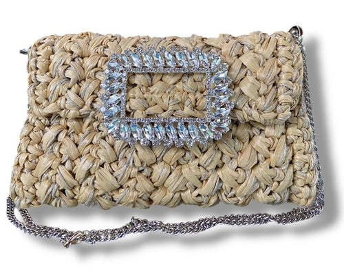 BEBETTE RAFFIA AND JUTE couture crystal buckle