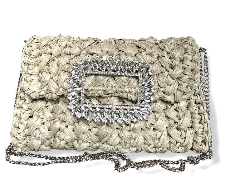 BEBETTE RAFFIA AND JUTE couture crystal buckle