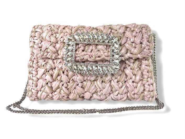 BEBETTE RAFFIA AND JUTE couture crystal buckle